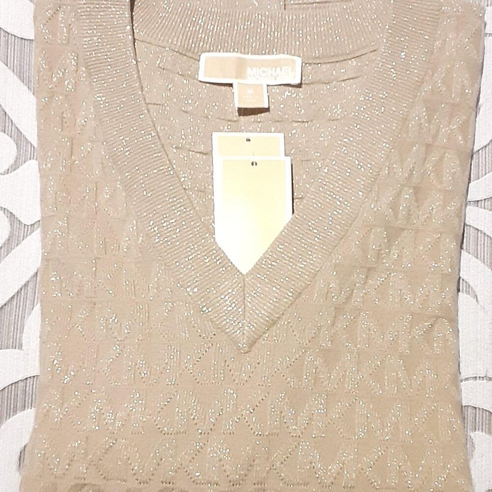 MICHAEL Michael Kors Women's Long Sleeve V-Neck Sparkly Sweater